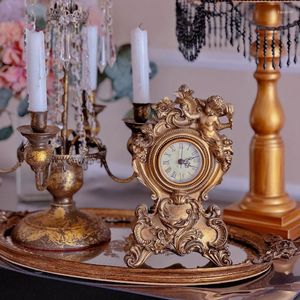 Table Clocks Vintage Resin Clock Living Room Classical Small Watches Bedroom Dining Retro Mini Desk Home Decoration