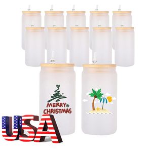 Mazoho USA Warehouse 16Oz/25OZ Sublimation Tumblers Glass Cup Can Shape Heat Press Clear Printed With Lid And Straw