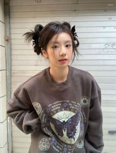 Женские толстовка Houzhou Grunge Vintage Streetwear Hoodie Женская корейская мода повседневная капуста Kpop Butterfly Print негабаритный