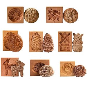 Baking Moulds Wooden Cookie Molds Gingerbread Press 3D Cake Embossing Mold Pumkin Cutter Bakery Gadgets 230809