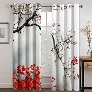 Curtain Elegant Plum White Flower Japanese 2 Pieces Thin Curtains For Living Room Bedroom Window Drape Home Decor