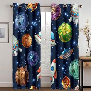 Cortina dos desenhos animados Espaço Planeta Nave Espacial Universo Crianças Cortinas de Janela Fina Para Menino Sala de Estar Quarto Decoração 2 Peças