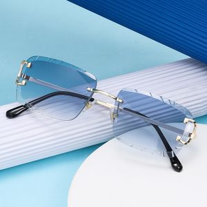 Solglasögon ramar diamantklippt rektangulära kantlösa sommarsolglases mäns metallmärke designer solglasögon steampunk vintage uv400 230809