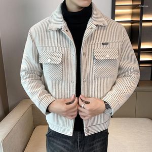 Jaquetas masculinas de alta qualidade jaqueta de lã pesada masculina lapela moda listrada casaco projetado outono e inverno quente casual