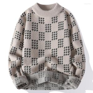 Herrenpullover Herbst und Winter, Jacquardmuster, Herrenpullover, modische Strickwaren, Mock-Neck-Pullover, bequeme Oberteile, langärmelige Herrenbekleidung