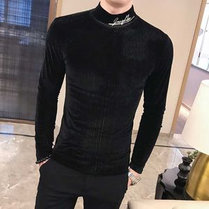 British Style Men T Shirt Autumn New Sticked T-shirts Mens Long Sleeve Streetwear Slim Fit Casual Turtleneck Bottom Tees Shirts