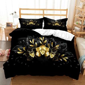 Sängkläder sätter Gold Foil Rose Fashion Minimalist Print Quilt Cover Pillow Bedding Set Luxury Queen Anpassad 230809