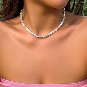 Choker 2023 Kpop Boho Sweet Love Heart Imitation Pearl Necklace Women Wed Bride Handmade Beads Clavicle Chain Y2K Jewelry