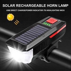 Bike Lights Solar Bicycle Light Bike Front Lamp with Horn Flashlight USB Rechargeable Power Display MTB Mountain Road Night Cycling Lights HKD230810