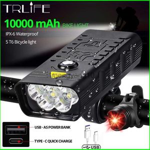 Bike Lights 10000MAH Bike Light USB wiederaufladbare 5000 Lumen -Fahrrad -Scheinwerfer 6T6 LED Super helle Taschenlampe Frontleuchte und hintere HKD230810