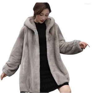 Women's Fur 2023 Imitation Mink Coat Female Hooded Middle-aged Mother