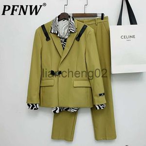 Herrspårar PFNW Men's Spring Autumn New Set Set Niche Korea Style Buckle Strap Design Suit Populära Fashion Handsome Suit Tops 28A3694 J230810