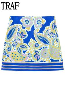 Skirts TRAF Print Skirt Sets High Waist Mini Skirts Womens Summer Boho Short Skirts Women Streetwear Fashion Beach A Line Skirt 230810