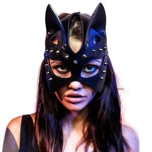 Sexy Girl Party Black Eye Mask Fetish Cat Head BDSM dla kobiet skórzana maska ​​kota HKD230810