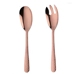 Dinnerware Sets Long-handled Set Salad Fruit Sweet Soup Spoon And Fork 2 Piece Cutlery - Rose Gold