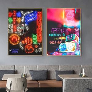 Neon Big City Canvas Painting Street Lights Art Posters and Prints Wall Art Nordic Picture Cuadros Home Cafe Bar Living Room Decor No Frame Wo6