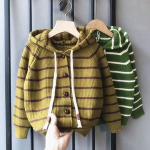 Pullover dla dzieci płaszcz dla dzieci w paski swetry zima Kurtka z kapturem z kapturem jesień dziewczynki dla chłopców Cardigan 2023 230809