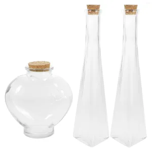 Garrafas de armazenamento 3 pçs mini frascos de vidro lembrança garrafa de areia decorativa desejo adorno tampa à deriva vazia