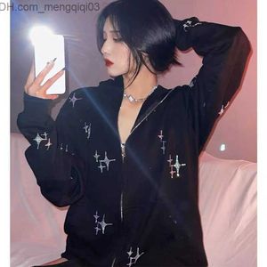 Męskie bluzy bluzy Y2K gotycka bluza Rhinestone 2021 Zamink Grunge Star Hot Brick Harajuku punk Super Dalian Hoodie Vintage Odzież Z230810