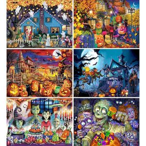 Andra evenemangsfest levererar diamantmålning Halloween Haunted House Pumpkin Square Round 5D DIY Brodery Landscape Mosaic Picture Home Decor 230809