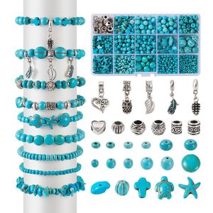 Acrylic Plastic Lucite DIY Jewelry Making Kit Synthetic Turquoise Beads Starfish Feather Tortoise Shape Alloy European Beads Charms For DIY Bracelet 230809