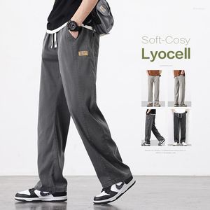 Men's Pants High Quality Grey Lyocell Men Thin Drawstring Elastic Waist Loose Straight Jogger Fashion Brand Casual Trousers Male M-4XL