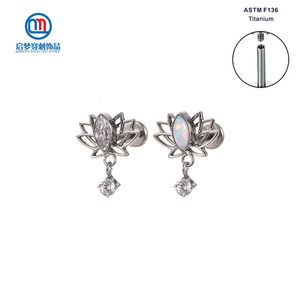Labret Lip Piercing Jewelry ASTM 36 Internal Thread Lotus Dangling Earrings Cartilage Helix Tragus Body 230809