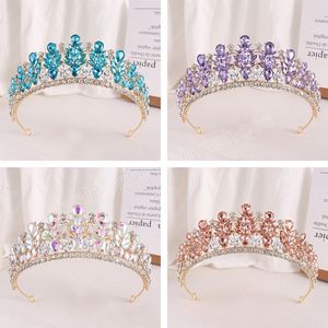 Korean Luxury Sky Blue Crystal Crown Bridal Headwear 2023 New Elegant Tiaras Girls Wedding Dress Headbands