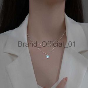 Mode 925 Sterling Silver Double Layer Moonlight Stone Necklace Sparkling Heart Shaped Pendant Collar Chain Feminina smycken X0810