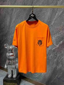 Mens Fashion Chromez Designer Shirts Heartz version 23SS Spring/Summer T Shirt Orange Sword Cross Horseshoe Kort ärm T-shirt SEZD