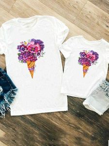 Família combinando roupas familiares combinando roupas mulheres meninas garotas criança criança verão mãe mama floral gelo fofo camiseta tee camiseta roupas roupas