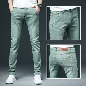 Mens Jeans färgade stretch mager män mode casual smal fit denim byxor manlig grön svart khaki vita byxor märke 230810