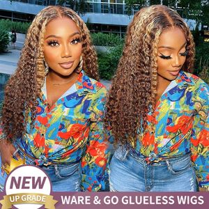 16*3 Highlight Curly Lace Front Human Hair Wig Ombre Honey Blond HD Lace Frontal Wigs Pre Cut Glueless Wig Human Hair