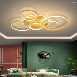 Deckenleuchten SGROW Nordic Round Circle Led Gold Schwarz Kronleuchter für Wohnzimmer Arbeitszimmer Innenlampen Salon Foyer Lüster