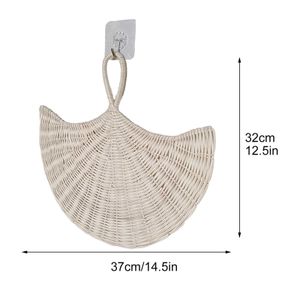 Chinese Style Products Home Decor Fan-shaped Mirror Decoration Handmade Woven Hanging Basket Nordic Style Hanging Fan Shaped Decorative