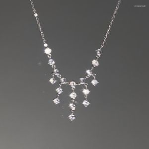 Hängen 925 Sterling Silver Shinny CZ Pendant Long Tassel Necklace For Women Fine Silver/Rose Gold Color Wedding Jewelry