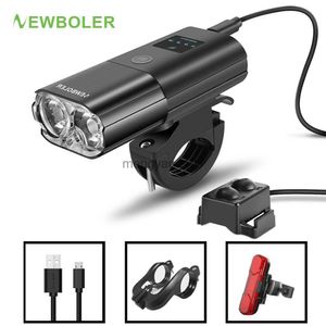 Bike Lights NEWBOLER Smart Bicycle Light 1800 Lumen USB Rechargeable Bike Headlight Set Flashlight Handlebar MTB Road Bike Cycling Highlight HKD230810