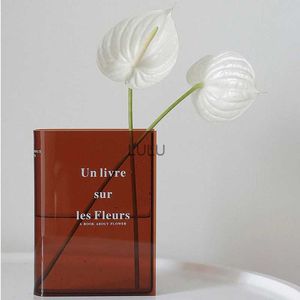 Acrylic Clear Flower Vase Transparent Blue Book Flower Vase Home Table Modern Decoration Wedding Hydroponic Room Plant Vases HKD230810