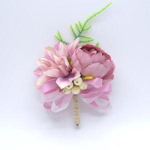 Decorative Flowers Bride Wrist Corsage Groom Pins Flower Silk Simulation Rose Boutonniere For Guests Marriage Party Accessories