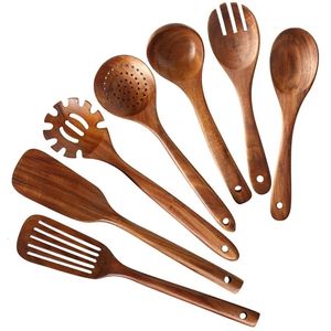 Cooking Utensils Thailand Teak Natural Wood Tableware Spoon Ladle Turner Long Rice Colander Soup Skimmer Spoons Scoop Kitchen Tool Set 230809