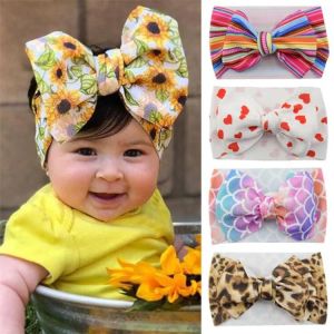 Ins europeiska och amerikanska barn tillbehör diy tyg brett hårband baby huvudbonad barn pannband skriva ut stort båge blommor