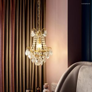 Pendant Lamps Retro Copper Crystal Small Droplight Bedroom Bedside Aisle Hallway Cloakroom Corridor Restaurant