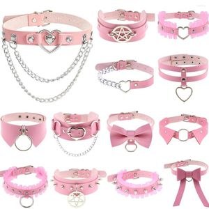 Choker Diezi Diezi Treandy Pink Color PUレザーネックレス女性用トルクゴシックハートペンダントカラー2023ジュエリー