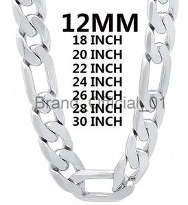 Solid 925 Sterling Silver Necklace for Men Classic 12mm Cuban Chain 18/20/22/24/26/28/30 Inch Charm Fashion Jewelry Gift X0810