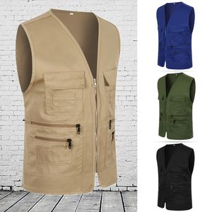 Herrvästar män multi-pocket Classic Waistcoat casual ärmlös jacka plus storlek smal passform yttre kläder manliga kläder pographer taktisk väst 230809