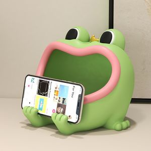 Decorative Objects Frog Statue Desktop Makeup Brush Phone Holder Key Storage Ornaments Modern Flower Vase House Table Decor Housewarming Gifts 230809