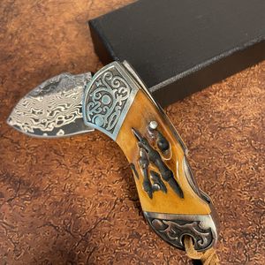 Specialerbjudande S7211 Damascus Pocket Folding Knife Bone Handle Outdoor Camping Vandring Fiske Små EDC Pocket Gift Knives