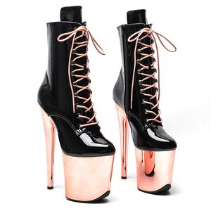 Boots Leecabe 20CM 8inches Black Patent PU Upper Champagne Color Platform Pole Dance Shoes High Heels Boot 230810