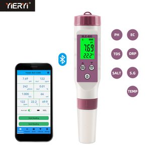 Misuratori di pH 7 in 1 Temp ORP EC TDS Salinità S.G Misuratore di pH Online Blue Tooth Tester di qualità dell'acqua Controllo APP per acquario da laboratorio potabile 230809