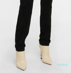 Лодыжка -сапоги женщины черный бежевый теленк Кожа острые пальцы для ботинок вечеринка свадебные каблуки высокие каблуки